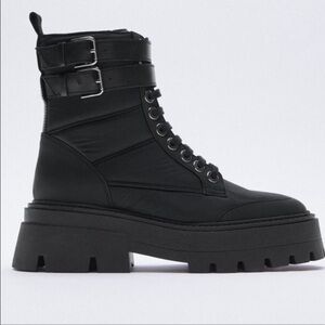 ZARA QUILTED NYLON LOW HEEL ANKLE BOOTS Size 7